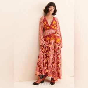 Free People Tilda Wrap Dress, Floral Maxi Dress in Pink and Yellow